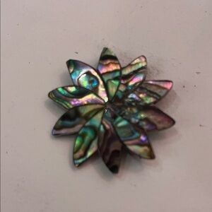 VINTAGE TAXCO Mexico silver, abolone shell iridescent pinwheel pin and pendant